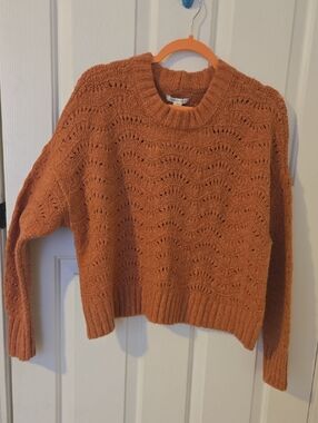 American Eagle Outfitters Open-Knit Crewneck Sweater - Rust